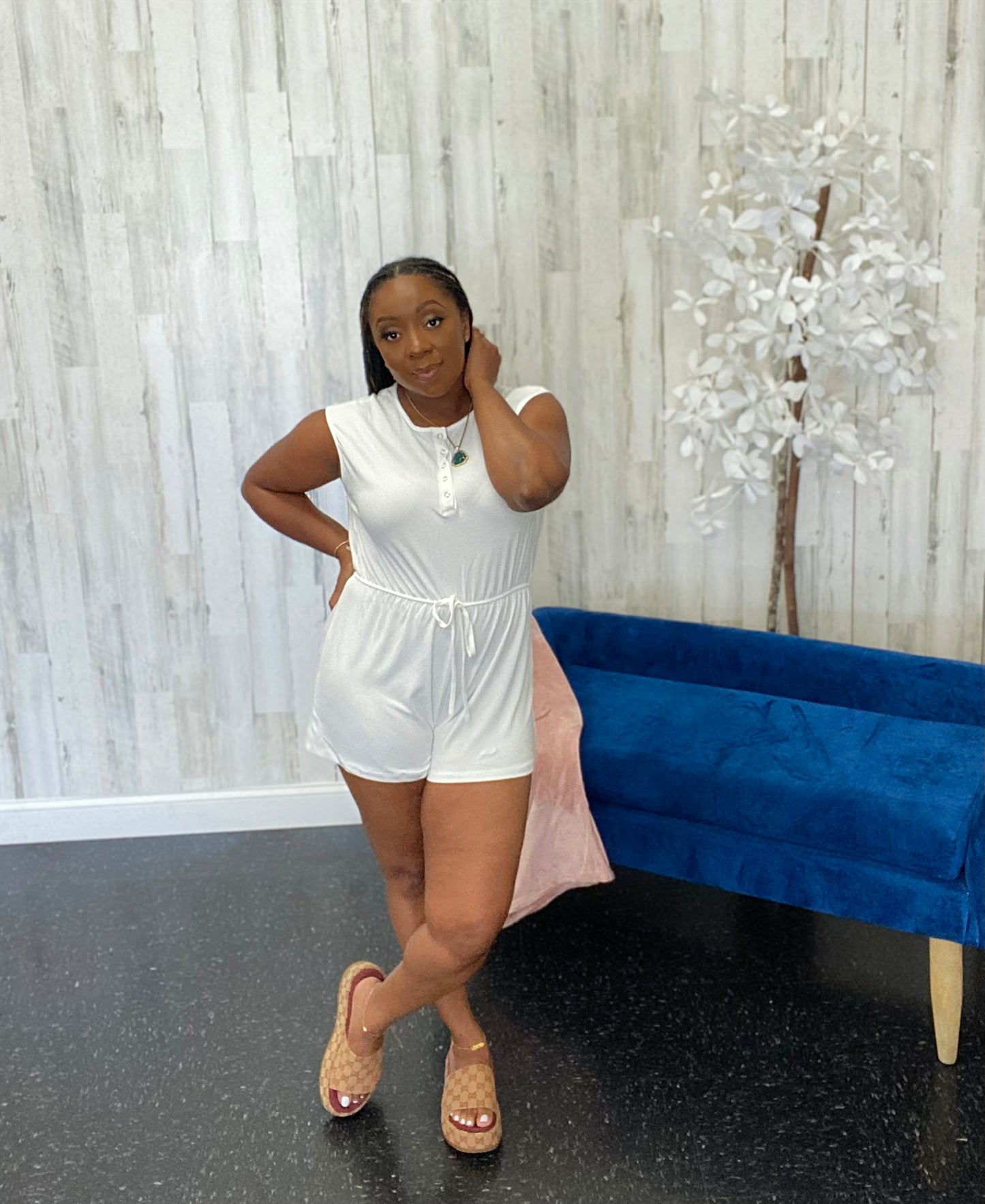 Button Down Romper White